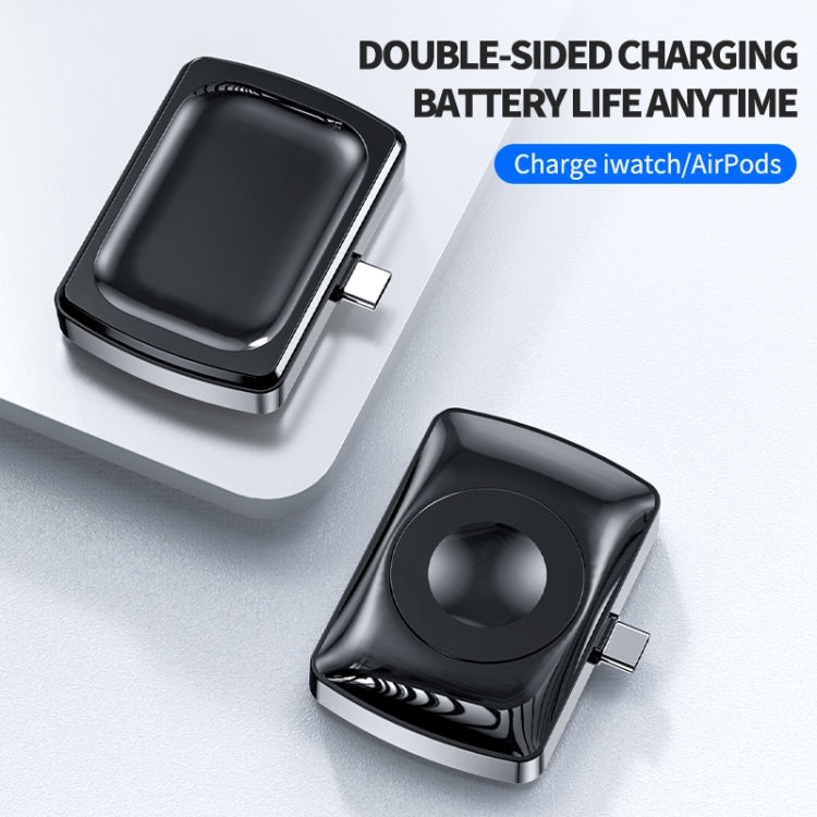 JJT-997 Interfaccia di tipo C Auricolare e orologio Caricabatterie wireless a doppia faccia per AirPods e iWatch
