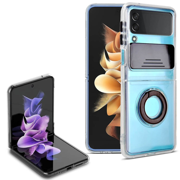 Custodia per telefono in TPU con design per fotocamera scorrevole con supporto ad anello, For Samsung Galaxy Z Flip3 5G