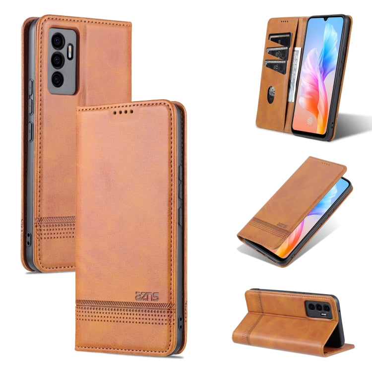 AZNS Custodia per telefono in pelle a vibrazione orizzontale con struttura in vitello magnetico, For vivo S10e / V23e, For vivo T1, For Honor X30i
