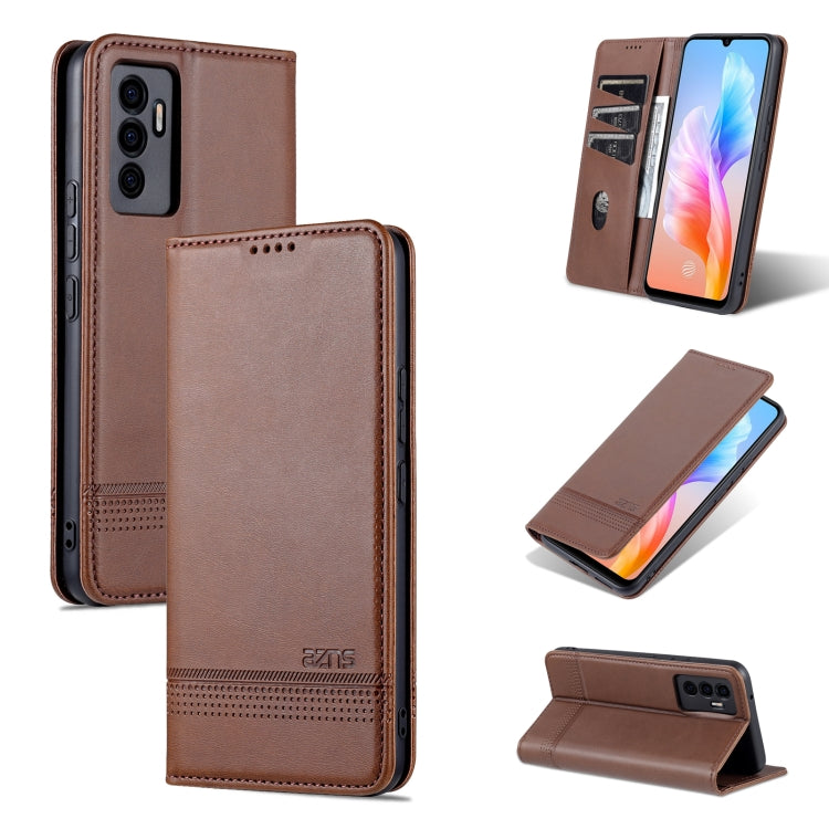 AZNS Custodia per telefono in pelle a vibrazione orizzontale con struttura in vitello magnetico, For vivo S10e / V23e, For vivo T1, For Honor X30i