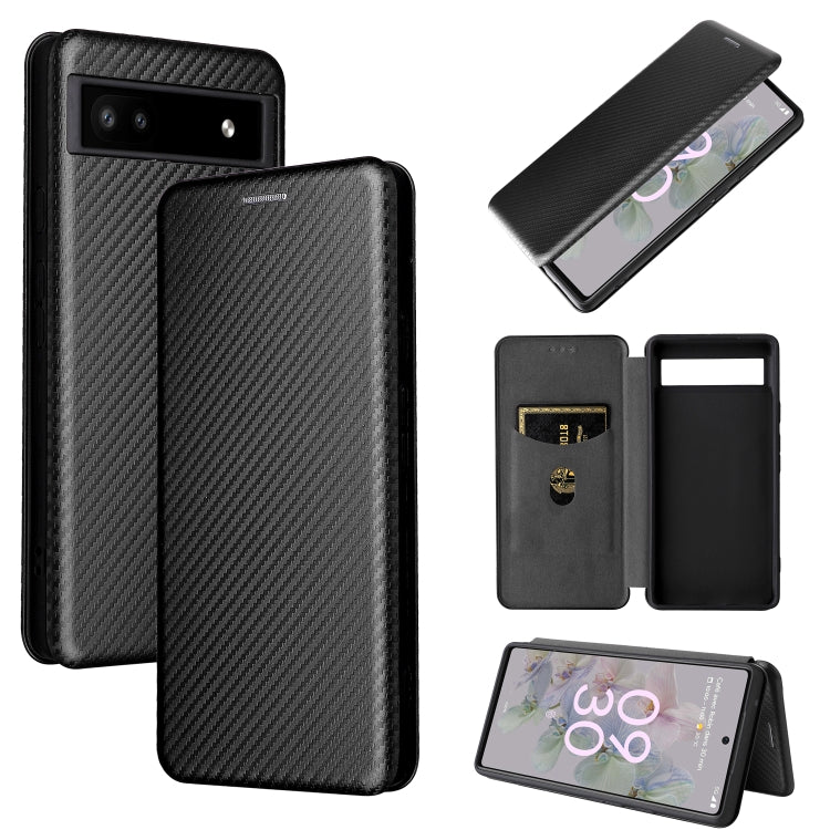Custodia per telefono in pelle con vibrazione orizzontale magnetica in fibra di carbonio, For Google Pixel 6a
