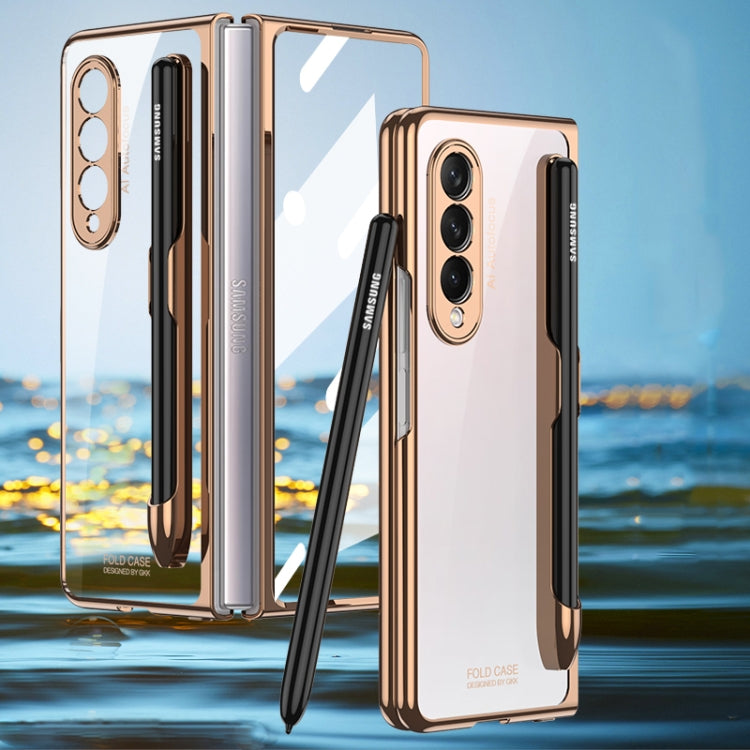 GKK Custodia per telefono con placcatura galvanica integrata + vetro con slot per penna, For Samsung Galaxy Z Fold3 5G