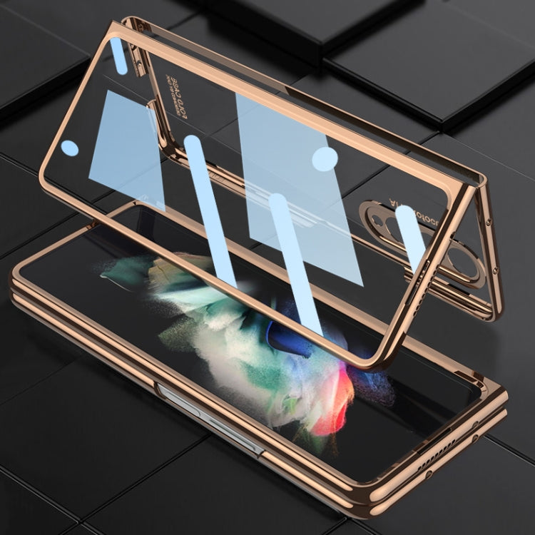 GKK Custodia per telefono con placcatura galvanica integrata + vetro con slot per penna, For Samsung Galaxy Z Fold3 5G
