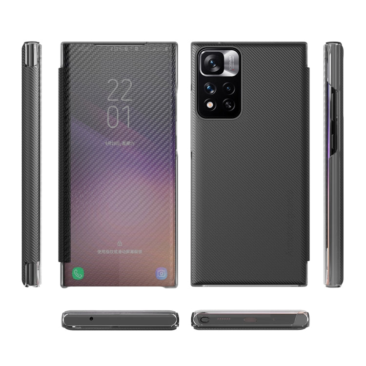 Custodia per telefono in pelle View Time in fibra di carbonio, For Samsung Galaxy S22 5G, For Samsung Galaxy S22+ 5G, For Samsung Galaxy S22 Ultra 5G, For Xiaomi Redmi Note 11 5G, For Xiaomi Redmi Note 11 Pro 5G