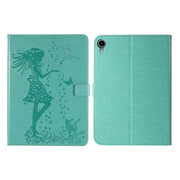 Custodia per tablet in pelle flip orizzontale con motivo donna e gatto con stampa pressata, For iPad mini 6