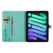Custodia per tablet in pelle flip orizzontale con motivo donna e gatto con stampa pressata, For iPad mini 6