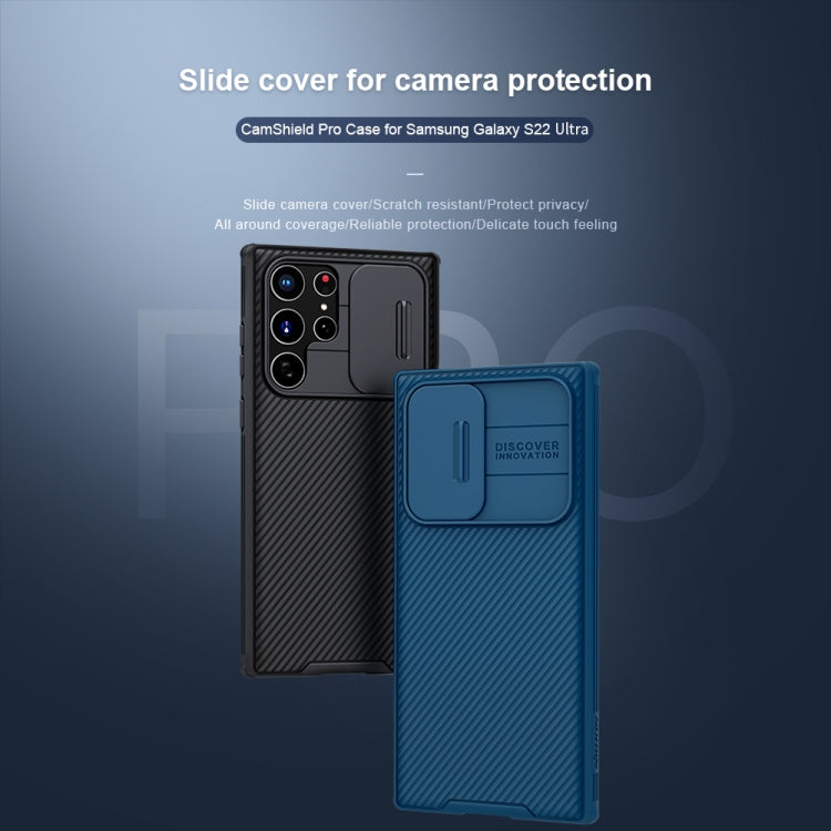 Custodia per telefono Camshield serie NILLKIN Black Mirror Pro, For Samsung Galaxy S22 5G, For Samsung Galaxy S22+ 5G, For Samsung Galaxy S22 Ultra 5G