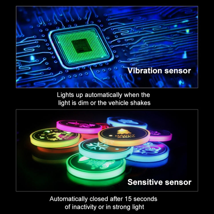 Auto Acrilico Colorato Caricatore USB Tazza di Acqua Scanalatura LED Atmosfera Luce, Bell, Santa Claus, Christmas Deer, Christmas Hat, Christmas Tree, Christmas, Glove, Socks, Snowflake, English Deer, English Christmas, English Tree