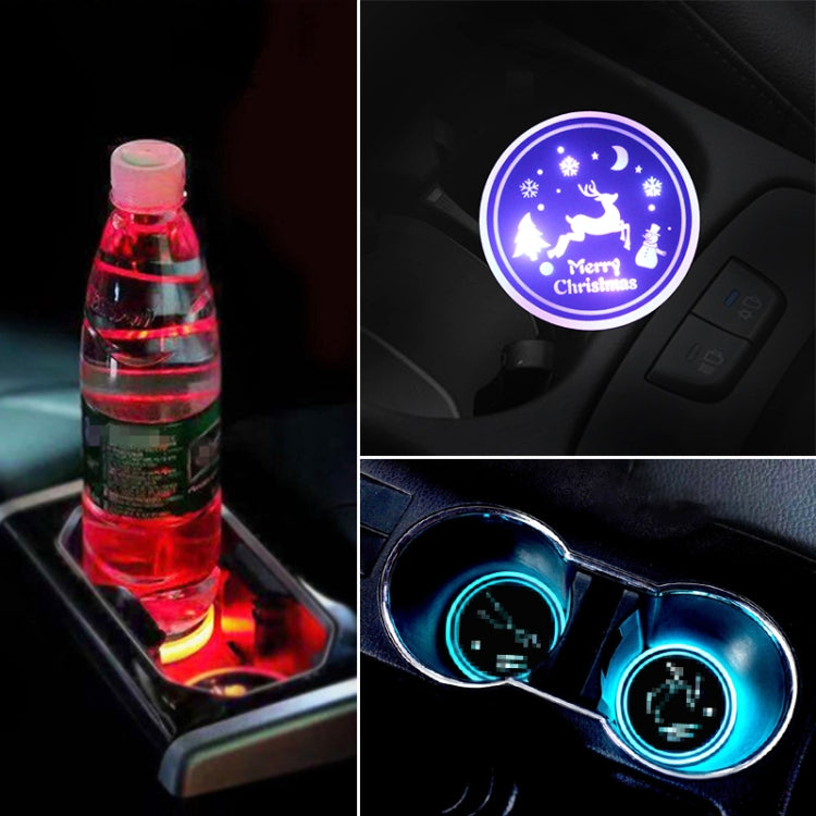 Auto Acrilico Colorato Caricatore USB Tazza di Acqua Scanalatura LED Atmosfera Luce, Bell, Santa Claus, Christmas Deer, Christmas Hat, Christmas Tree, Christmas, Glove, Socks, Snowflake, English Deer, English Christmas, English Tree