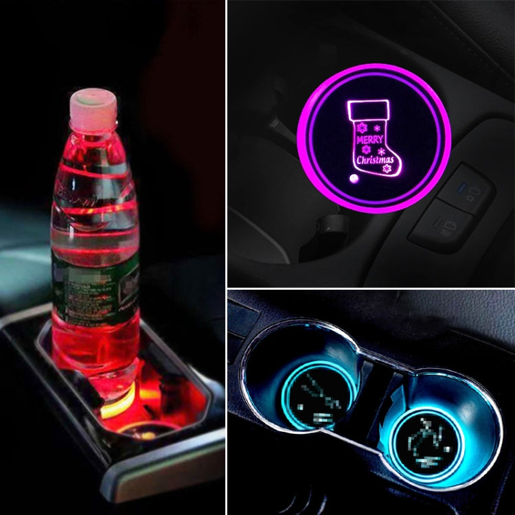 Auto Acrilico Colorato Caricatore USB Tazza di Acqua Scanalatura LED Atmosfera Luce, Bell, Santa Claus, Christmas Deer, Christmas Hat, Christmas Tree, Christmas, Glove, Socks, Snowflake, English Deer, English Christmas, English Tree
