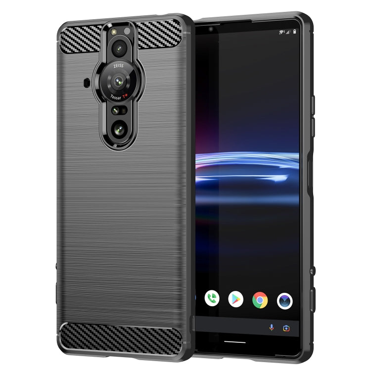 Custodia per telefono in TPU con trama in fibra di carbonio spazzolato, For Sony Xperia Pro-I