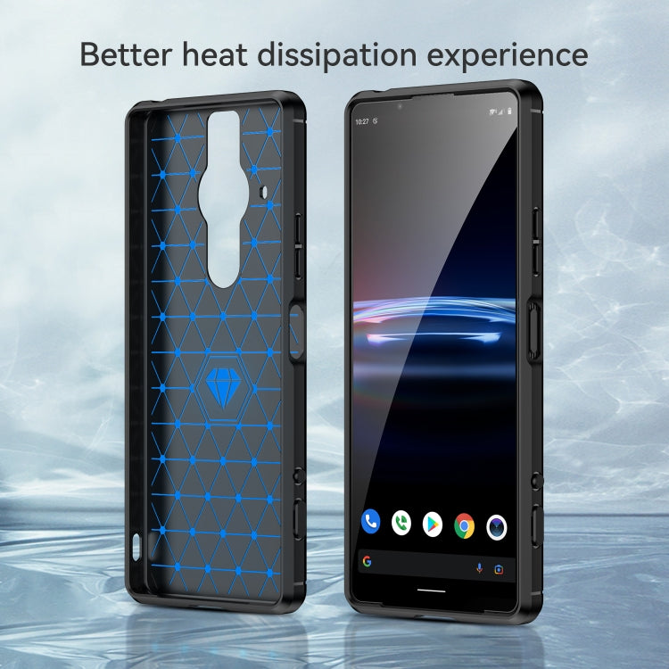 Custodia per telefono in TPU con trama in fibra di carbonio spazzolato, For Sony Xperia Pro-I