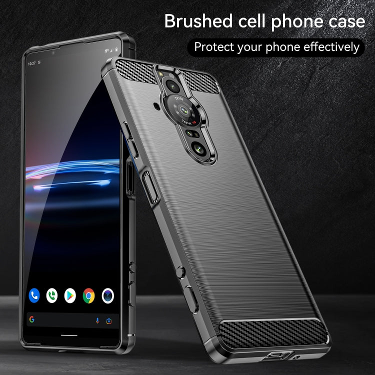 Custodia per telefono in TPU con trama in fibra di carbonio spazzolato, For Sony Xperia Pro-I