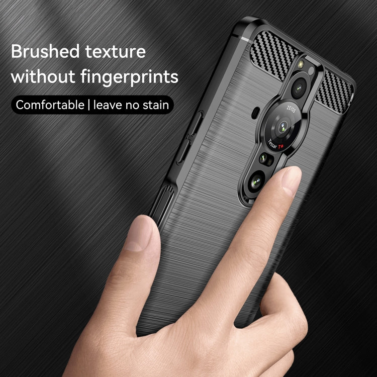 Custodia per telefono in TPU con trama in fibra di carbonio spazzolato, For Sony Xperia Pro-I