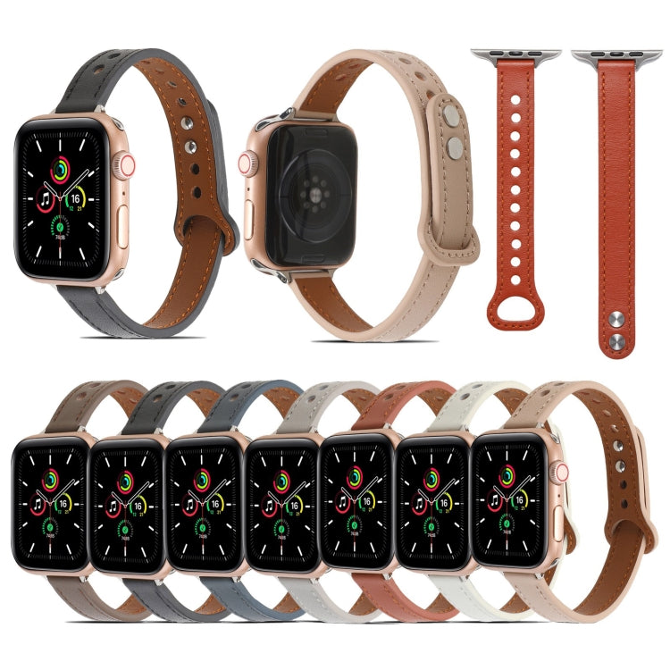 Cinturino in pelle con doppio rivetto per Apple Watch Series, 7 41mm / 6&SE&5&4 40mm / 3&2&1 38mm, 7 45mm / 6&SE&5&4 44mm / 3&2&1 42mm