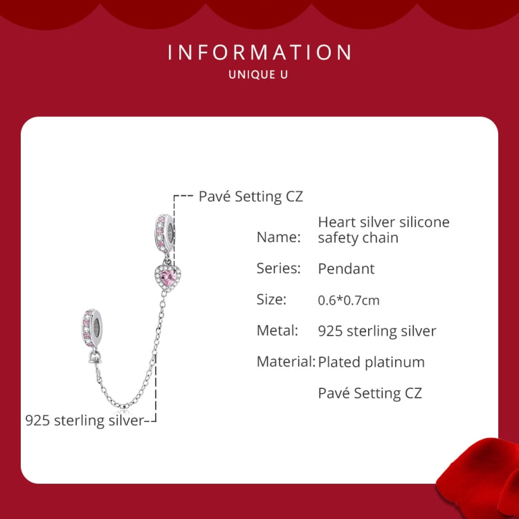 Accessori per collane fai da te con catena di sicurezza con zirconi a forma di cuore in argento sterling S925, Heart Zircon