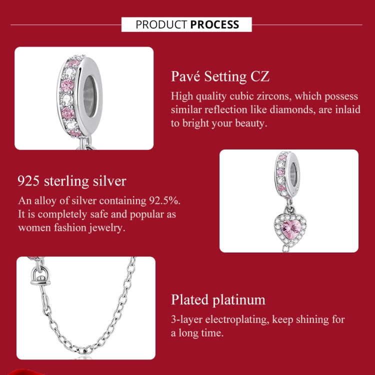 Accessori per collane fai da te con catena di sicurezza con zirconi a forma di cuore in argento sterling S925, Heart Zircon