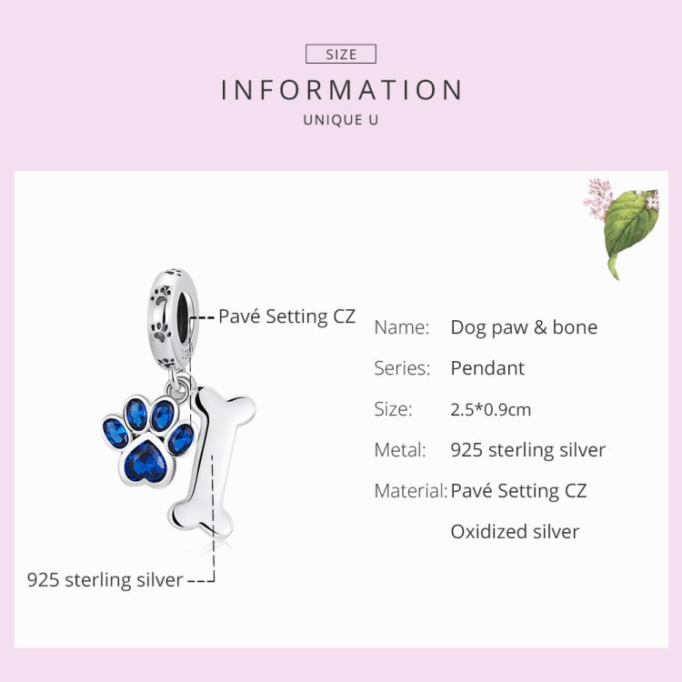 Accessori per collana braccialetto fai-da-te con ciondolo in osso di zampa di cane in argento sterling S925, Dog Paw Bone