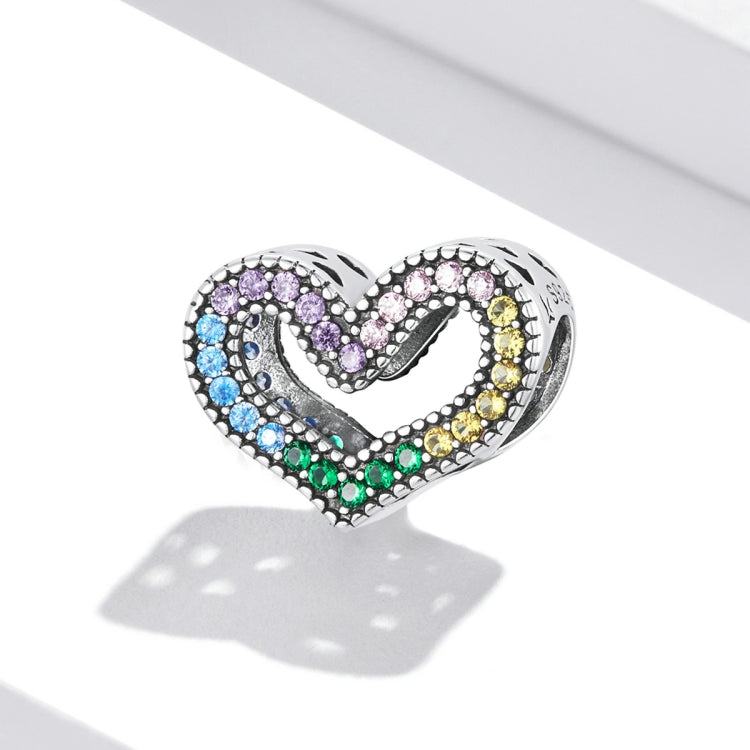 Accessori per collana braccialetto fai-da-te con perline a forma di cuore arcobaleno in argento sterling S925, Rainbow Heart