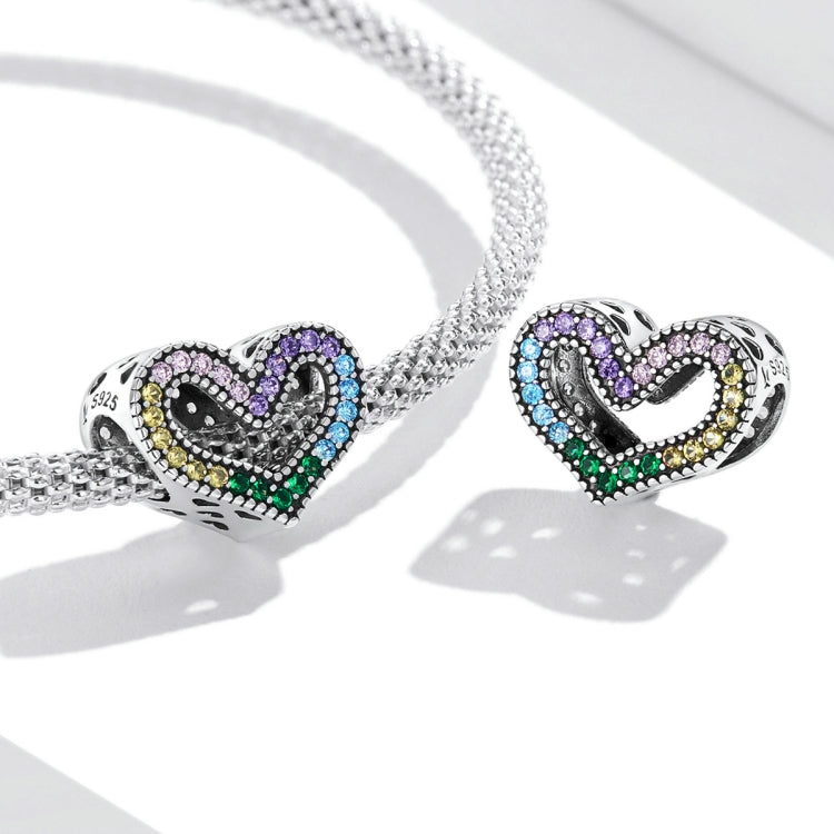 Accessori per collana braccialetto fai-da-te con perline a forma di cuore arcobaleno in argento sterling S925, Rainbow Heart