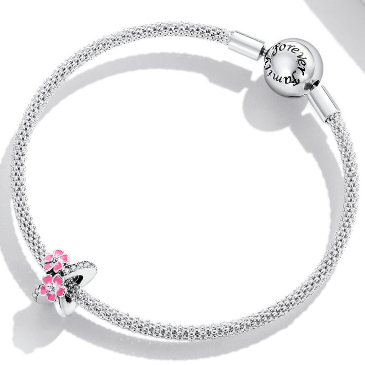 Accessori per collana braccialetto fai-da-te con perline di fiori rosa in argento sterling S925, Pink Flower