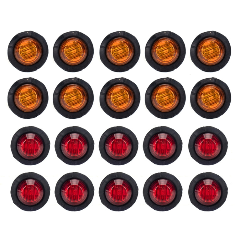20 in 1 luce di posizione laterale rotonda a LED per rimorchio per camion leggero rosso + ambra, A5014