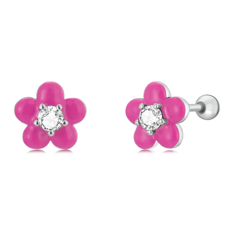 Orecchini da donna con fiore rosa fluorescente in argento sterling S925, Fluorescence Pink Flower