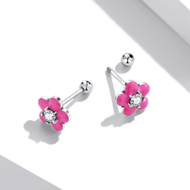 Orecchini da donna con fiore rosa fluorescente in argento sterling S925, Fluorescence Pink Flower