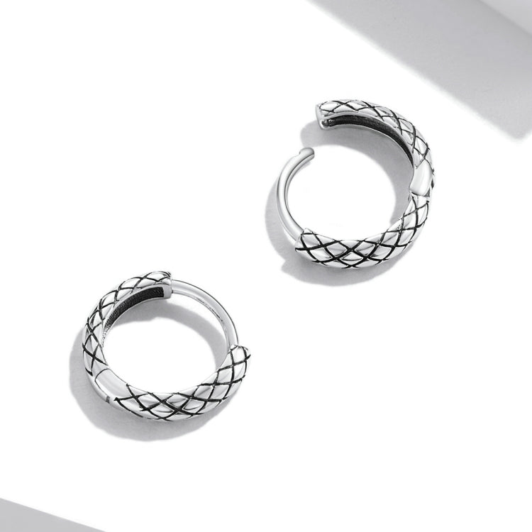 Orecchini da donna con fibbia per orecchio in argento sterling S925 con trama di serpente, Snake Texture