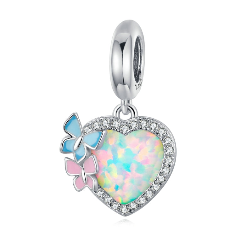 Accessori per collana braccialetto fai da te con ciondolo opale colorato a forma di cuore in argento sterling S925, Butterfly Heart Colorful Opal