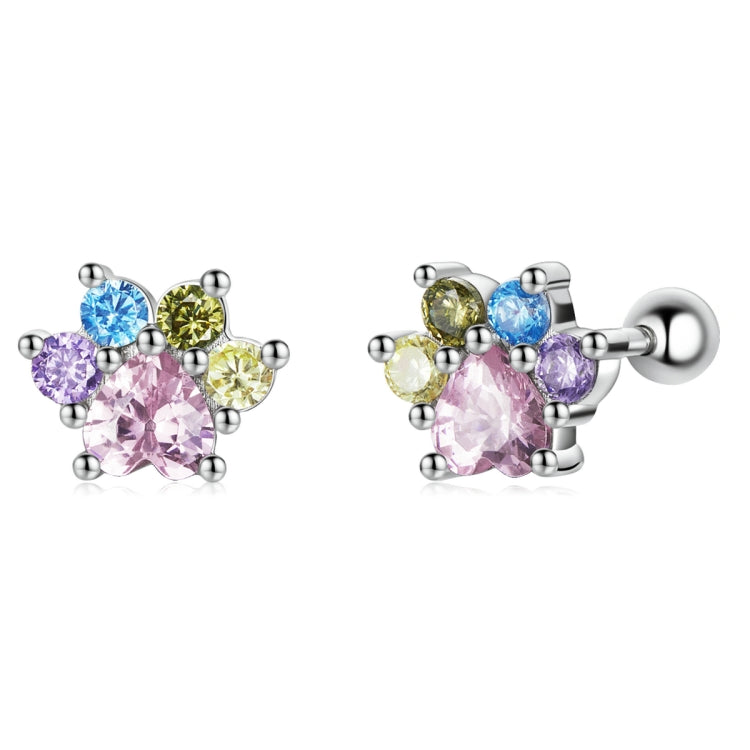 Orecchini da donna con bottone a forma di artiglio carino in argento sterling S925 con zirconi colorati, Color Zircon Cute Claw