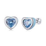 Orecchini da donna con zirconi a forma di cuore in argento sterling S925, Heart Zircon(Blue), Heart Zircon(Red)