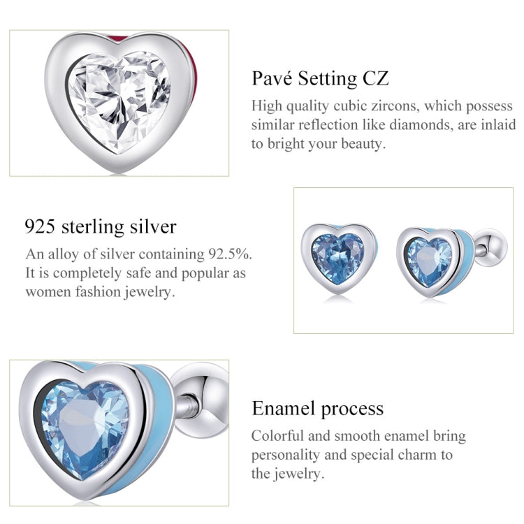 Orecchini da donna con zirconi a forma di cuore in argento sterling S925, Heart Zircon(Blue), Heart Zircon(Red)