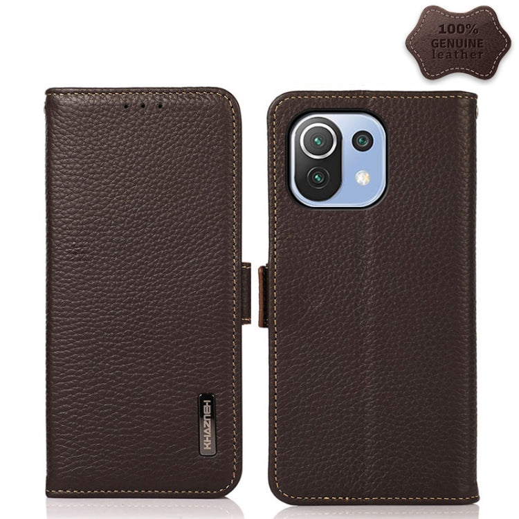 KHAZNEH Custodia per telefono RFID in vera pelle Litchi magnetica laterale, For Xiaomi Mi 11 Lite 5G / Mi 11 Lite, For Xiaomi Mi 11, For Xiaomi Mi 11T / Mi 11T Pro, For Xiaomi Redmi Note 10 5G, For Xiaomi Redmi Note 10 Pro                              ...