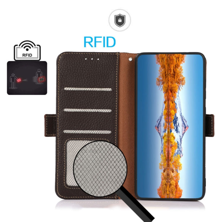 KHAZNEH Custodia per telefono RFID in vera pelle Litchi magnetica laterale, For Xiaomi Redmi Note 8 2021, For Xiaomi Redmi Note 10 4G, For Xiaomi Redmi Note 10 JP Version, For Xiaomi Redmi Note 11, For Xiaomi Redmi Note 11 Pro, For Xiaomi Civi 5G