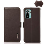 KHAZNEH Custodia per telefono RFID in vera pelle Litchi magnetica laterale, For Xiaomi Redmi Note 8 2021, For Xiaomi Redmi Note 10 4G, For Xiaomi Redmi Note 10 JP Version, For Xiaomi Redmi Note 11, For Xiaomi Redmi Note 11 Pro, For Xiaomi Civi 5G