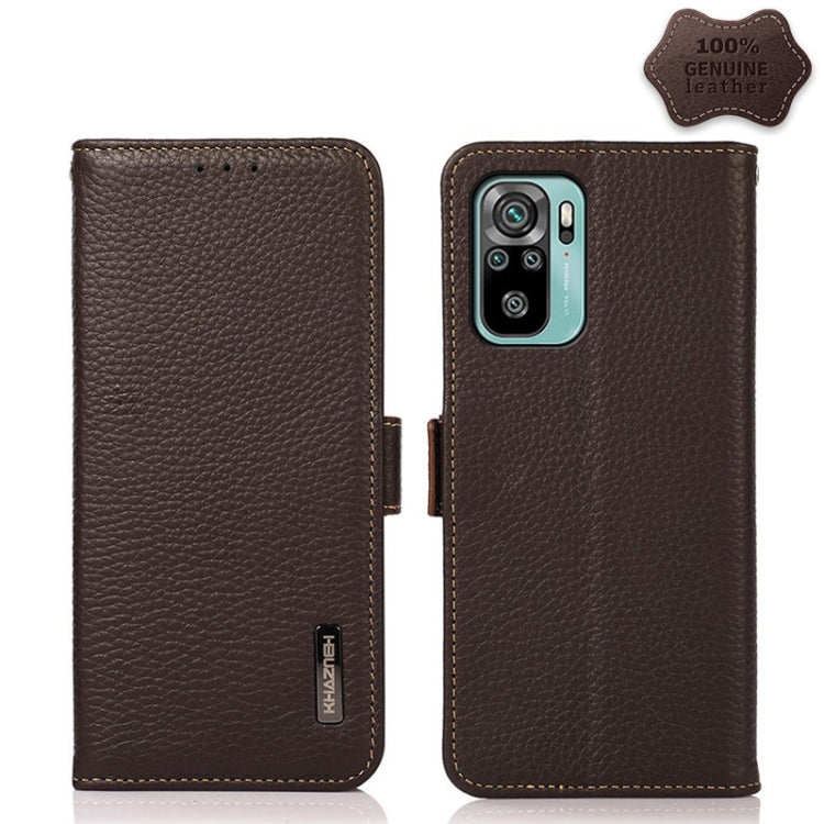 KHAZNEH Custodia per telefono RFID in vera pelle Litchi magnetica laterale, For Xiaomi Redmi Note 8 2021, For Xiaomi Redmi Note 10 4G, For Xiaomi Redmi Note 10 JP Version, For Xiaomi Redmi Note 11, For Xiaomi Redmi Note 11 Pro, For Xiaomi Civi 5G