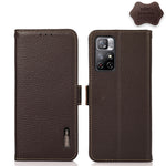 KHAZNEH Custodia per telefono RFID in vera pelle Litchi magnetica laterale, For Xiaomi Redmi Note 8 2021, For Xiaomi Redmi Note 10 4G, For Xiaomi Redmi Note 10 JP Version, For Xiaomi Redmi Note 11, For Xiaomi Redmi Note 11 Pro, For Xiaomi Civi 5G