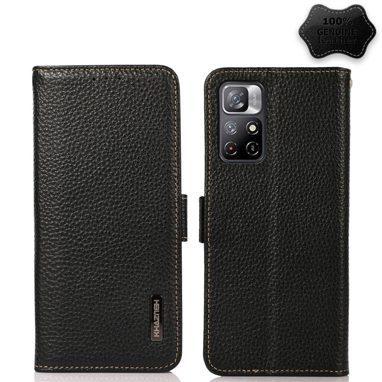 KHAZNEH Custodia per telefono RFID in vera pelle Litchi magnetica laterale, For Xiaomi Redmi Note 8 2021, For Xiaomi Redmi Note 10 4G, For Xiaomi Redmi Note 10 JP Version, For Xiaomi Redmi Note 11, For Xiaomi Redmi Note 11 Pro, For Xiaomi Civi 5G