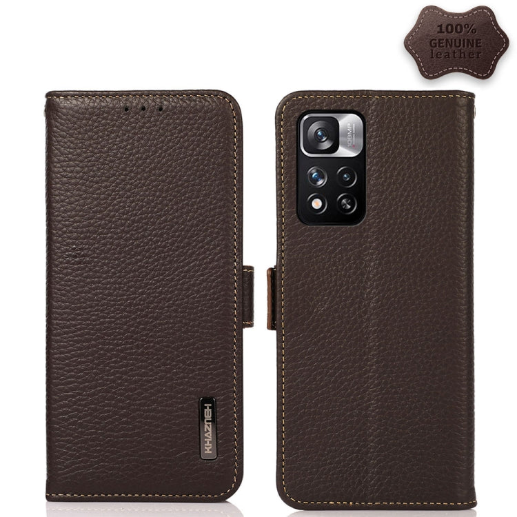 KHAZNEH Custodia per telefono RFID in vera pelle Litchi magnetica laterale, For Xiaomi Redmi Note 8 2021, For Xiaomi Redmi Note 10 4G, For Xiaomi Redmi Note 10 JP Version, For Xiaomi Redmi Note 11, For Xiaomi Redmi Note 11 Pro, For Xiaomi Civi 5G