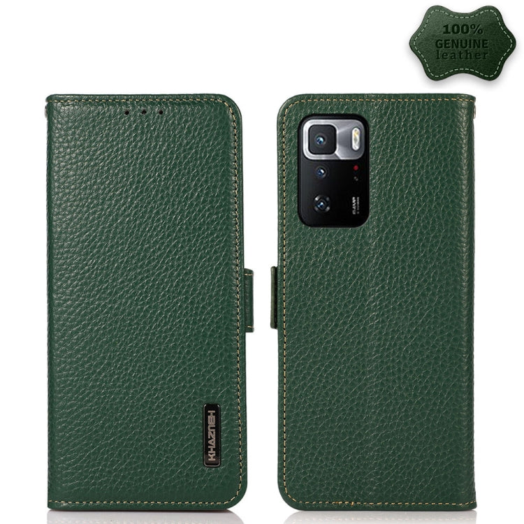 KHAZNEH Custodia per telefono RFID in vera pelle Litchi magnetica laterale, For Xiaomi Poco X3 GT