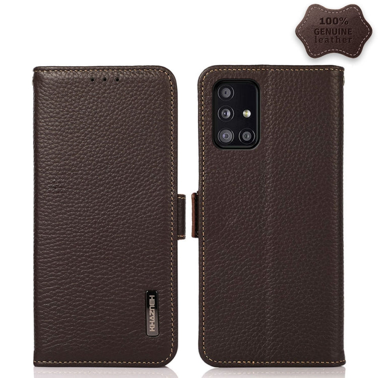 KHAZNEH Custodia per telefono RFID in vera pelle Litchi magnetica laterale, For Samsung Galaxy A22 5G, For Samsung Galaxy A32 4G, For Samsung Galaxy A32 5G, For Samsung Galaxy A42 5G, For Samsung Galaxy A51 5G, For Samsung Galaxy A52 5G