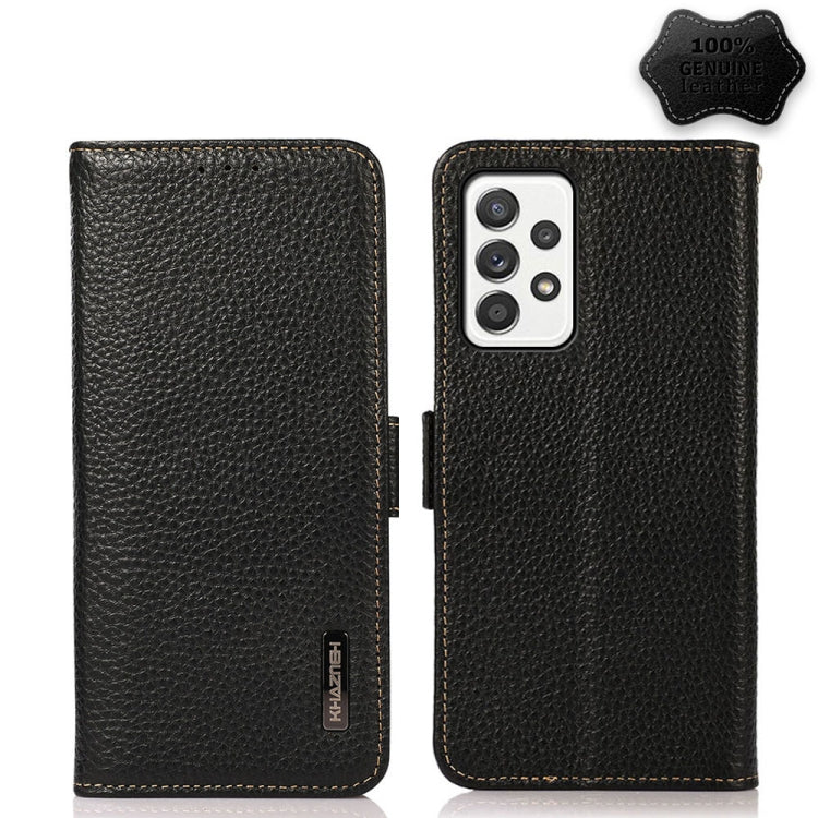 KHAZNEH Custodia per telefono RFID in vera pelle Litchi magnetica laterale, For Samsung Galaxy A72 5G, For Samsung Galaxy A82 5G, For Samsung Galaxy F62 / M62, For Samsung Galaxy M32, For Samsung Galaxy M52 5G, For Samsung Galaxy S20 FE
