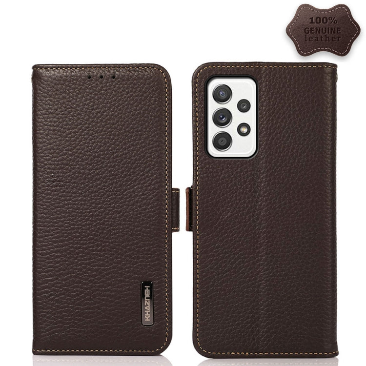 KHAZNEH Custodia per telefono RFID in vera pelle Litchi magnetica laterale, For Samsung Galaxy A72 5G, For Samsung Galaxy A82 5G, For Samsung Galaxy F62 / M62, For Samsung Galaxy M32, For Samsung Galaxy M52 5G, For Samsung Galaxy S20 FE