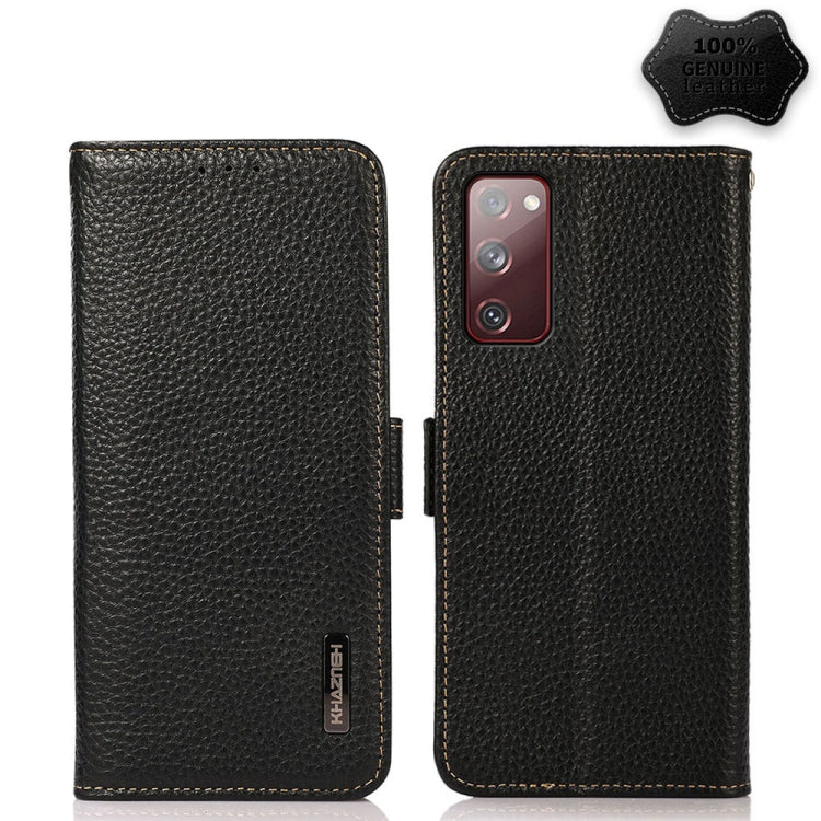 KHAZNEH Custodia per telefono RFID in vera pelle Litchi magnetica laterale, For Samsung Galaxy A72 5G, For Samsung Galaxy A82 5G, For Samsung Galaxy F62 / M62, For Samsung Galaxy M32, For Samsung Galaxy M52 5G, For Samsung Galaxy S20 FE