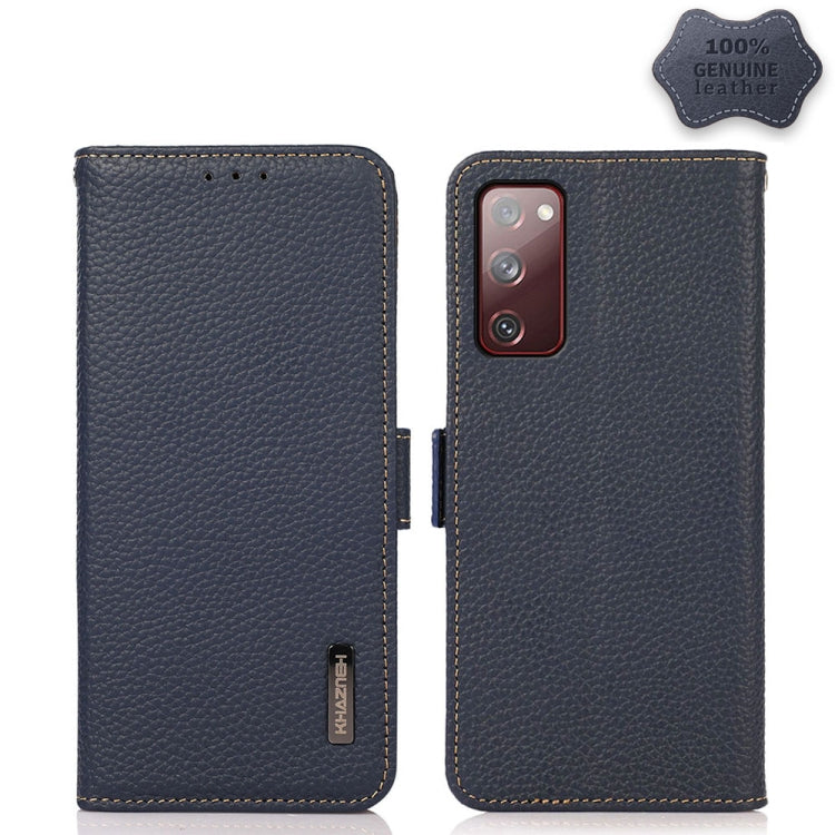 KHAZNEH Custodia per telefono RFID in vera pelle Litchi magnetica laterale, For Samsung Galaxy A72 5G, For Samsung Galaxy A82 5G, For Samsung Galaxy F62 / M62, For Samsung Galaxy M32, For Samsung Galaxy M52 5G, For Samsung Galaxy S20 FE