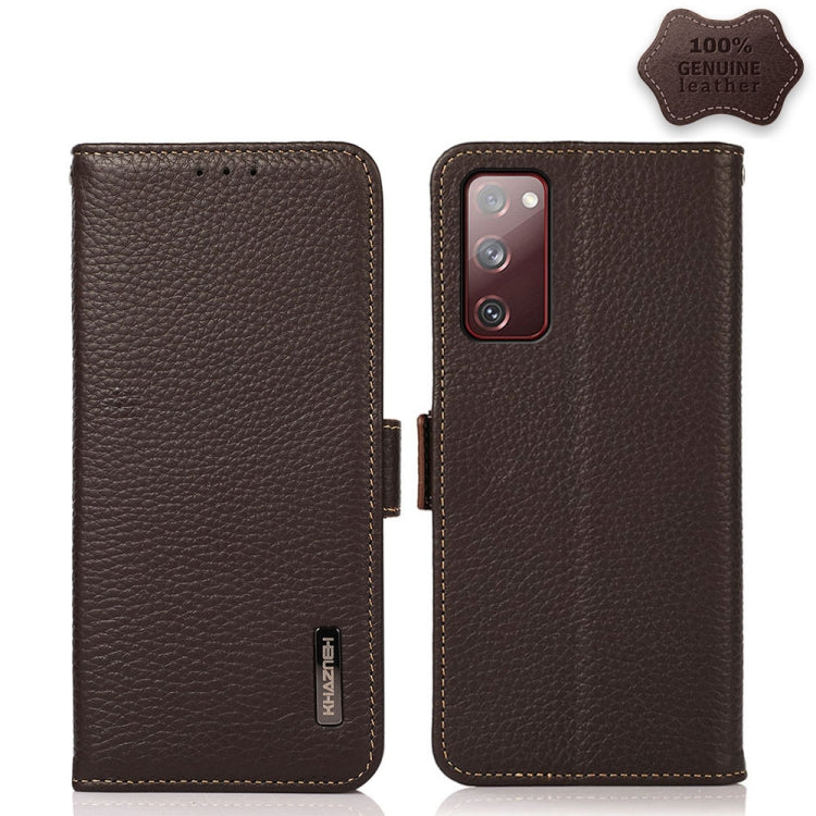 KHAZNEH Custodia per telefono RFID in vera pelle Litchi magnetica laterale, For Samsung Galaxy A72 5G, For Samsung Galaxy A82 5G, For Samsung Galaxy F62 / M62, For Samsung Galaxy M32, For Samsung Galaxy M52 5G, For Samsung Galaxy S20 FE