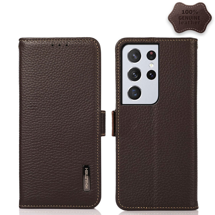 KHAZNEH Custodia per telefono RFID in vera pelle Litchi magnetica laterale, For Samsung Galaxy S21 Ultra 5G, For Samsung Galaxy S22+ 5G, For Samsung Galaxy S22 5G, For Samsung Galaxy S22 Ultra 5G, For Samsung Galaxy Xcover 5                            ...