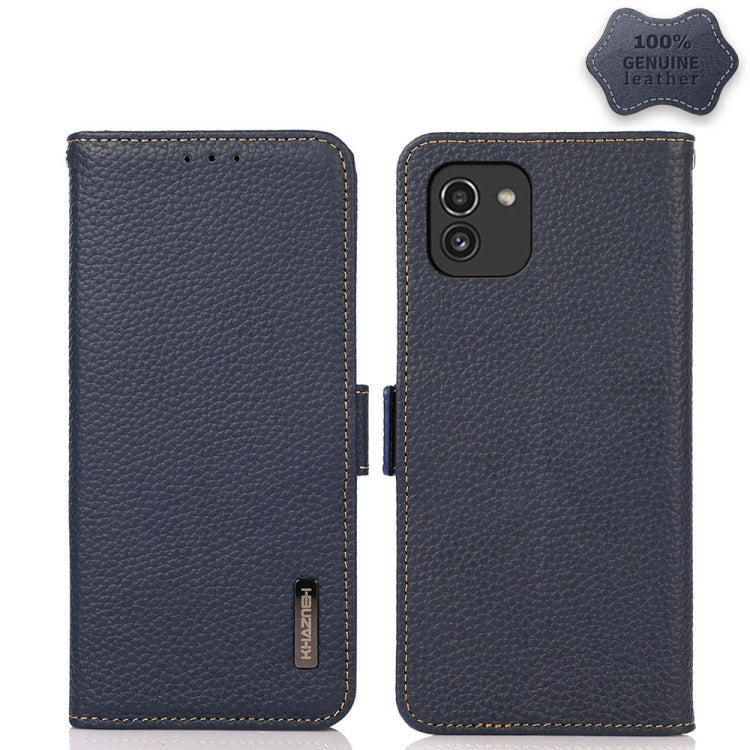 KHAZNEH Custodia per telefono RFID in vera pelle Litchi magnetica laterale, For Samsung Galaxy A03 166mm Version, For Samsung Galaxy A03s 164mm Version, For Samsung Galaxy A13 4G, For Samsung Galaxy A13 5G, For Samsung Galaxy A33 5G                    ...