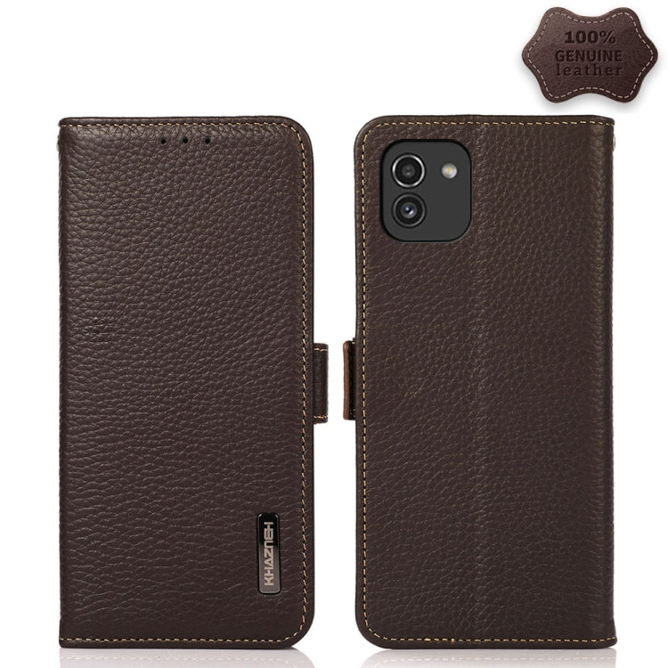 KHAZNEH Custodia per telefono RFID in vera pelle Litchi magnetica laterale, For Samsung Galaxy A03 166mm Version, For Samsung Galaxy A03s 164mm Version, For Samsung Galaxy A13 4G, For Samsung Galaxy A13 5G, For Samsung Galaxy A33 5G                    ...